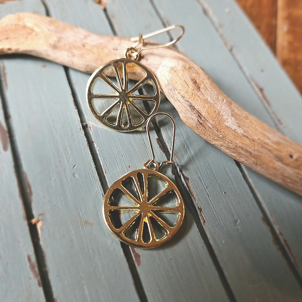 Kawaii Japanese Lemon Slices Golden Earrings
